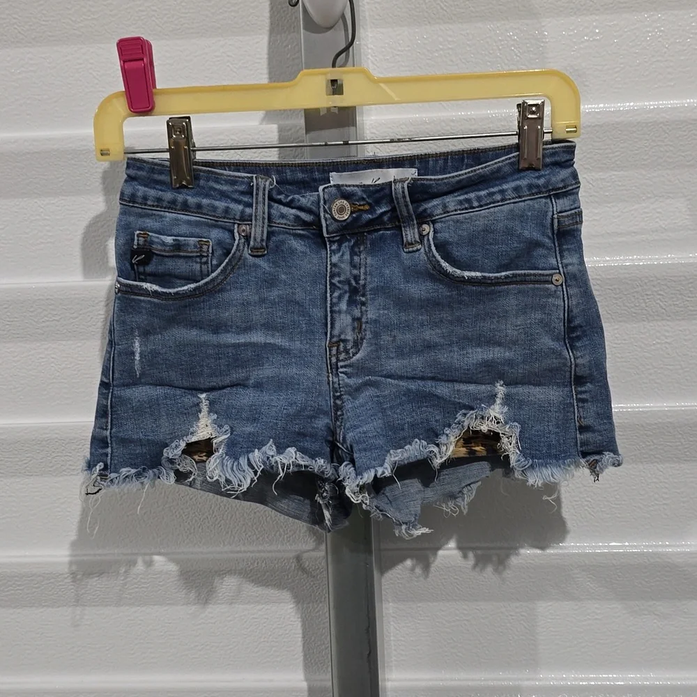 Kancan Denim Shorts Women's Small Blue Distressed - Picture 1 of 15
